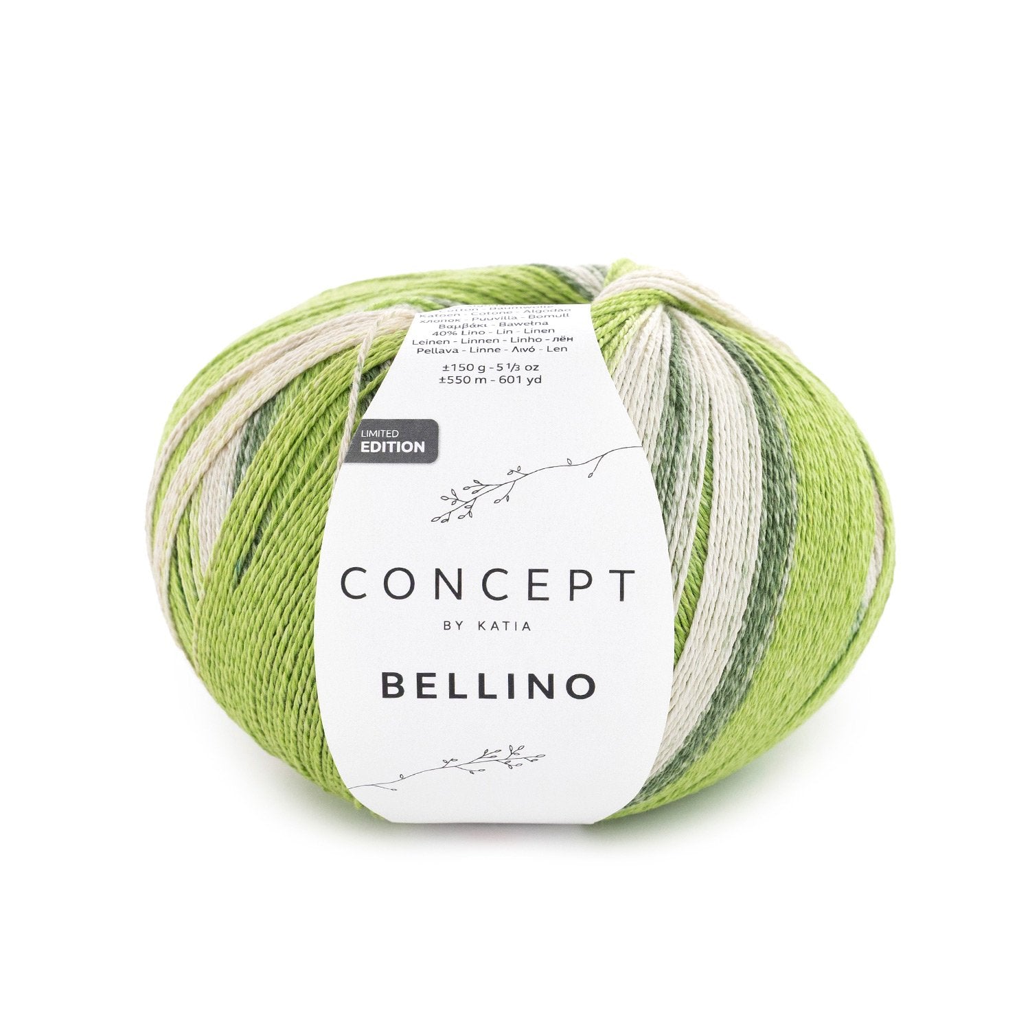 Veelkleurig katoen- en linnengaren Bellino in groen, blauw en oker, zomers breigaren