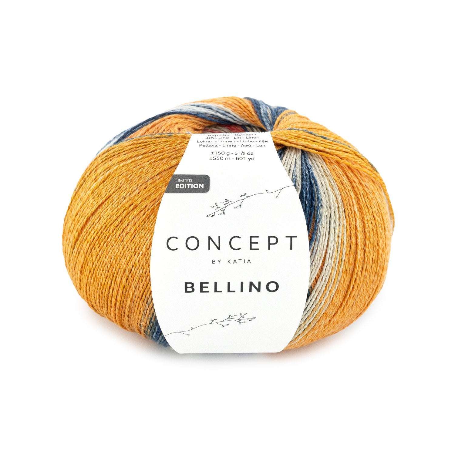 Veelkleurig katoen- en linnengaren Bellino in koraal, oranje en waterblauw, zomers breigaren