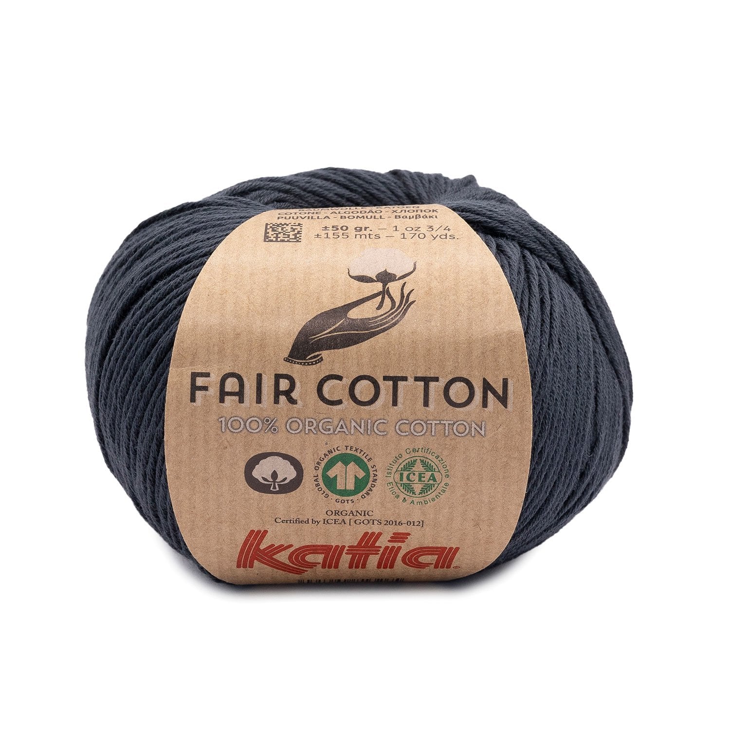 Biologisch katoengaren Fair Cotton 100% in antracietgrijs, GOTS-gecertificeerd
