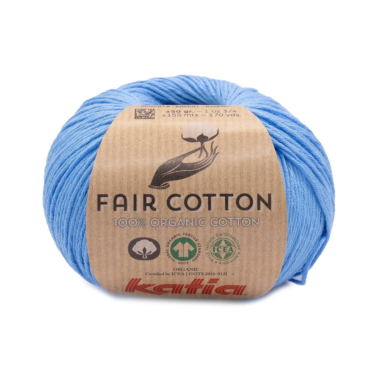 Biologisch katoengaren Fair Cotton 100% in blauw, GOTS-gecertificeerd