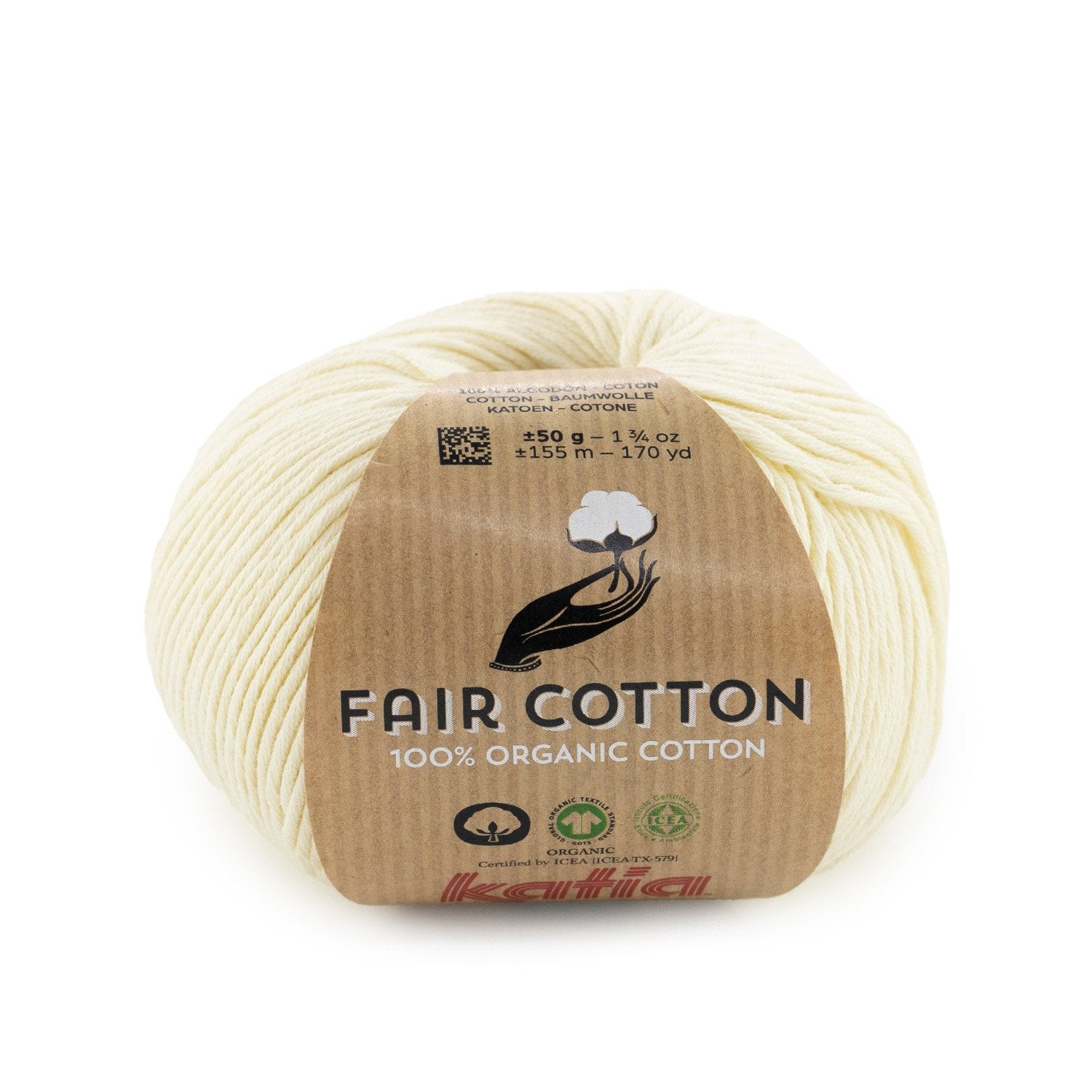 Biologisch katoengaren Fair Cotton 100% in ivoor, GOTS-gecertificeerd