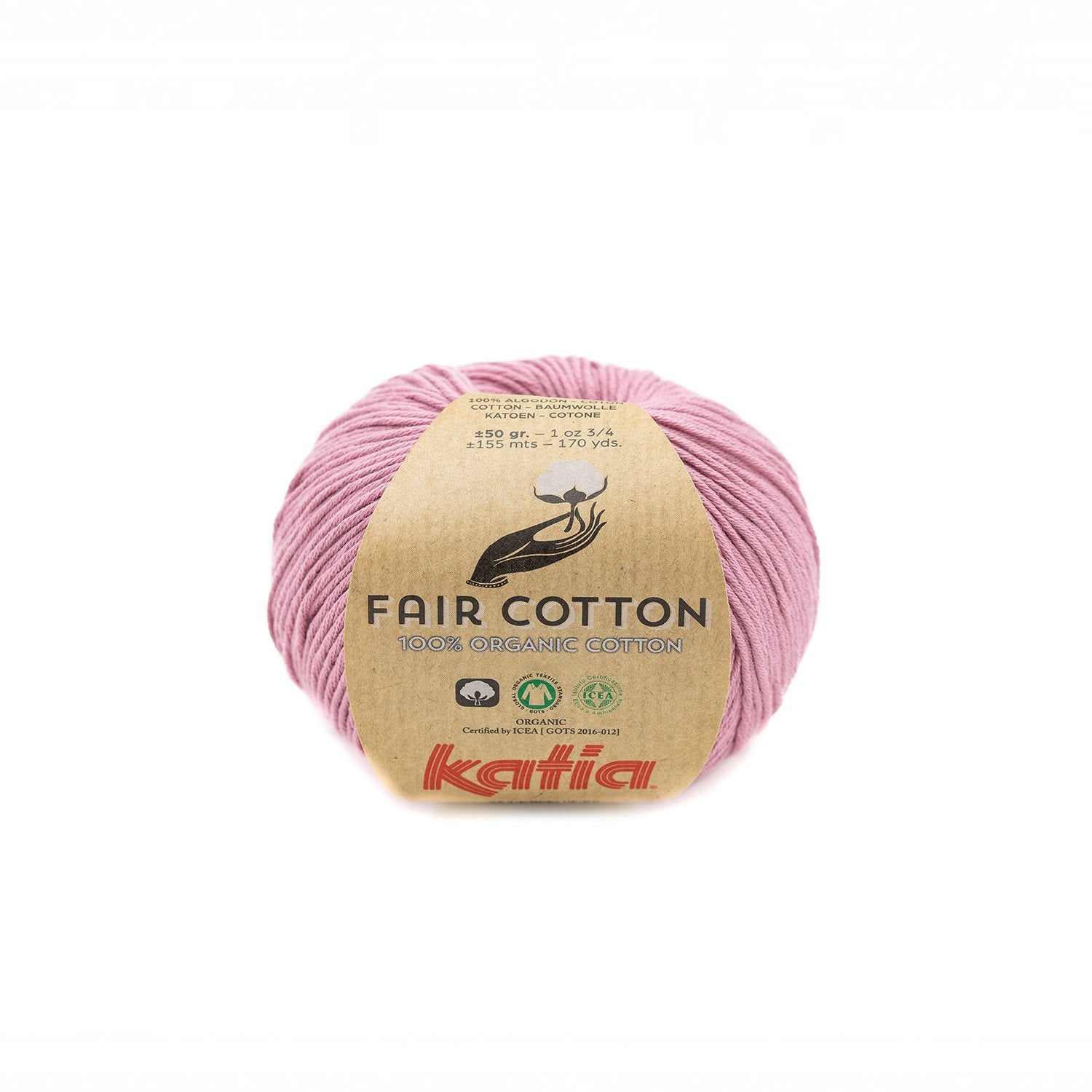 Biologisch katoengaren Fair Cotton 100% in licht mauve, GOTS-gecertificeerd