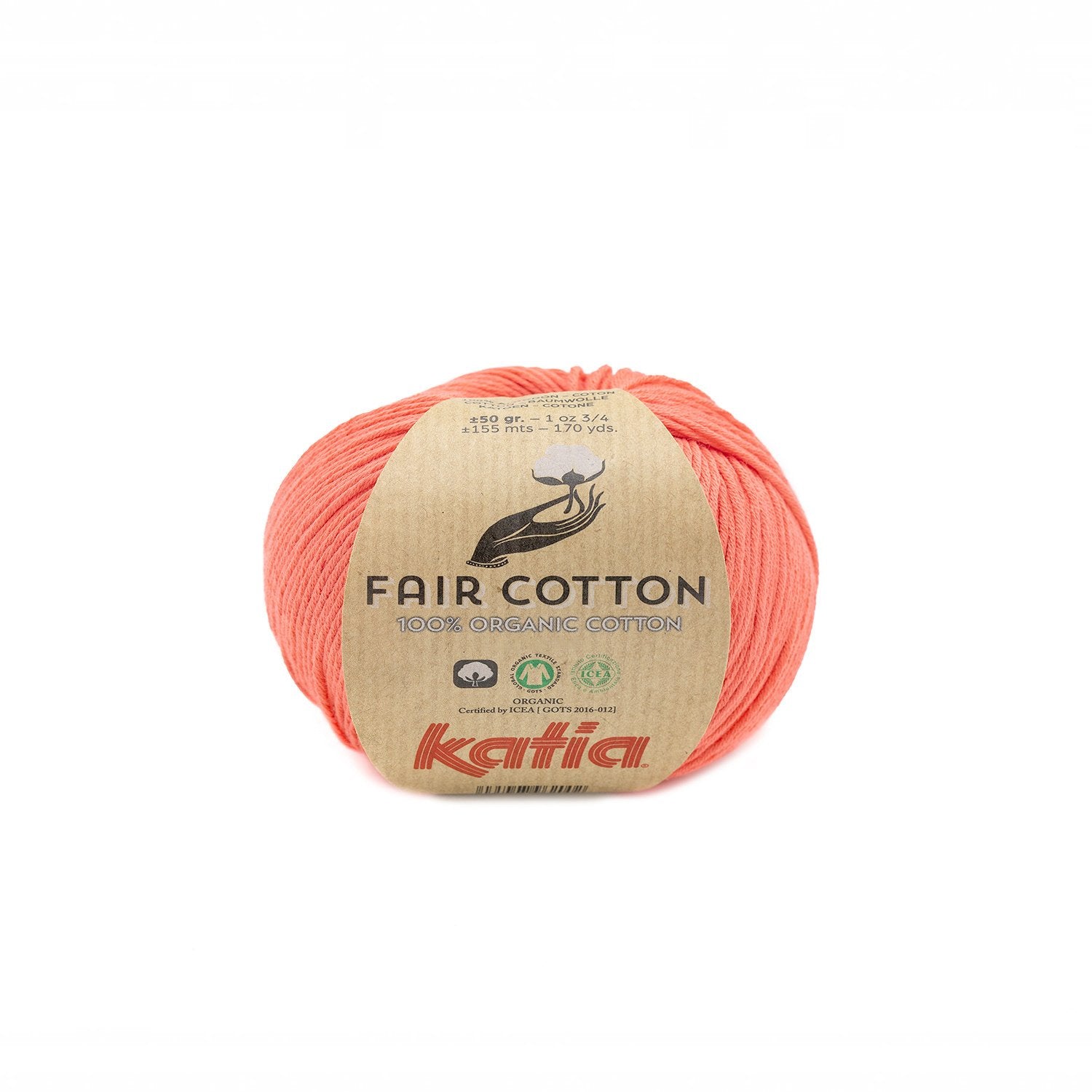 Biologisch katoengaren Fair Cotton 100% in zalmoranje, GOTS-gecertificeerd
