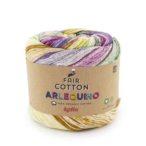 Biologisch katoengaren Fair Cotton Arlequino in oker groen paars, multicoloreffect