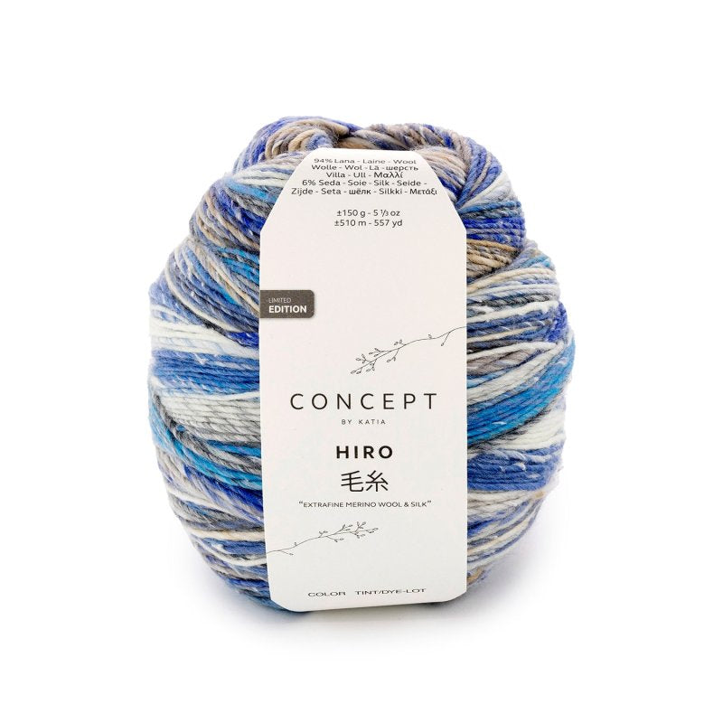 Merino- en zijdegaren Hiro in blauw steen grijs, handgemaakte uitstraling met zijdeglans