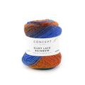 Gevlekt merino- en zijdegaren Silky Lace Rainbow in blauw roest bruin oker, voor kantpatronen
