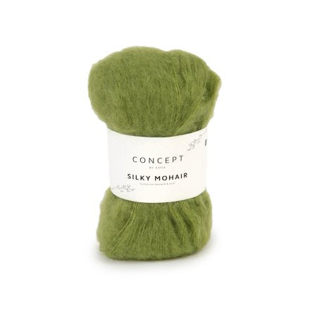 Geborsteld mohair-merinogaren Silky Mohair in grasgroen, luchtig en zacht