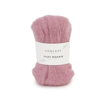 Geborsteld mohair-merinogaren Silky Mohair in kauwgomroze, luchtig en zacht
