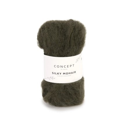 Geborsteld mohair-merinogaren Silky Mohair in militairgroen, luchtig en zacht
