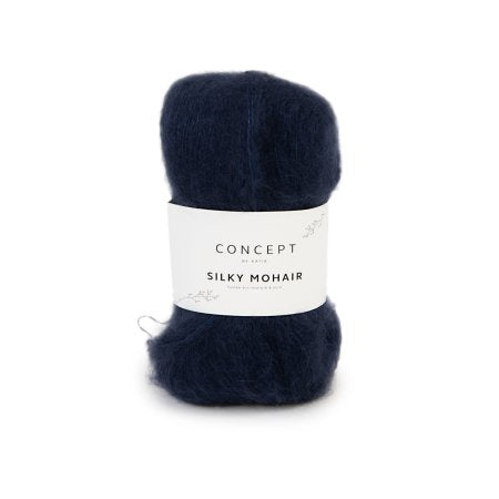 Geborsteld mohair-merinogaren Silky Mohair in nachtblauw, luchtig en zacht