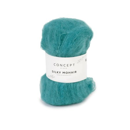 Geborsteld mohair-merinogaren Silky Mohair in turquoise, luchtig en zacht