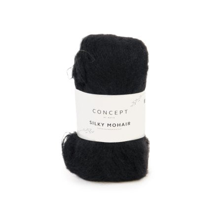 Geborsteld mohair-merinogaren Silky Mohair in zwart, luchtig en zacht