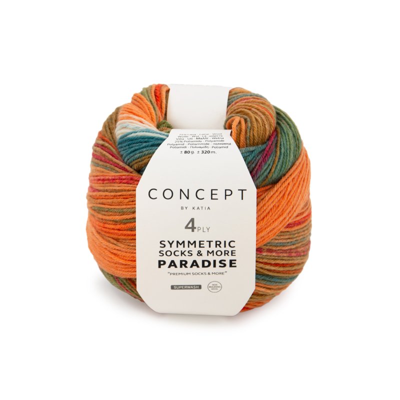 Sokkenwol Symmetric Socks & More Paradise in bruin groen oranje, wol-polyamide mix