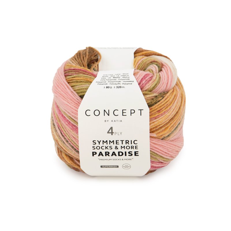 Sokkenwol Symmetric Socks & More Paradise in kauwgom roze camel groen, wol-polyamide mix