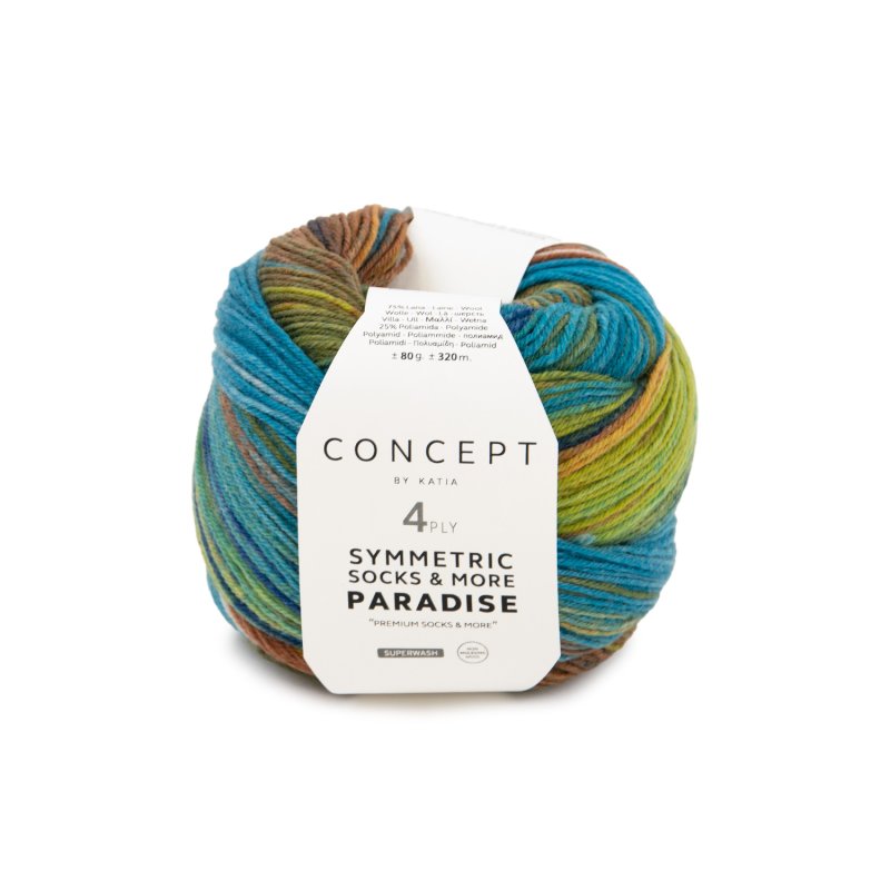 Sokkenwol Symmetric Socks & More Paradise in oker groen blauw, wol-polyamide mix